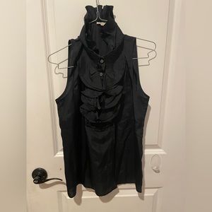 J. CREW Silk Frances Blouse Black Top Ruffle Shirt